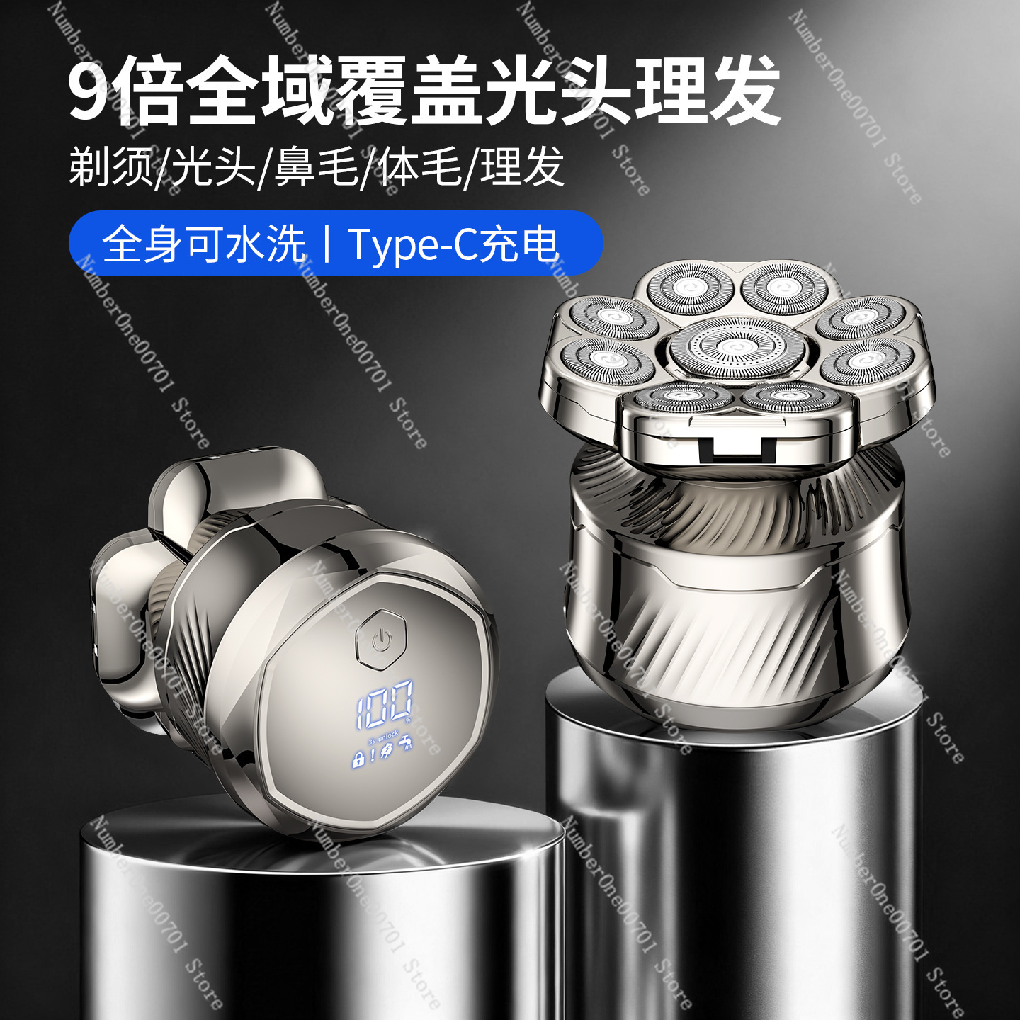 Men'S Grooming Razor Kit - เครื่องโกนหนวด 9 ใบมีดสำหรับผู้ชาย, ชุดโกนหนวดไฟฟ้า 6-in-1, เครื่องโกนหนวดแบบโรตารี่แบบชาร์จได้พร้อมจอแสดงผลดิจิตอล