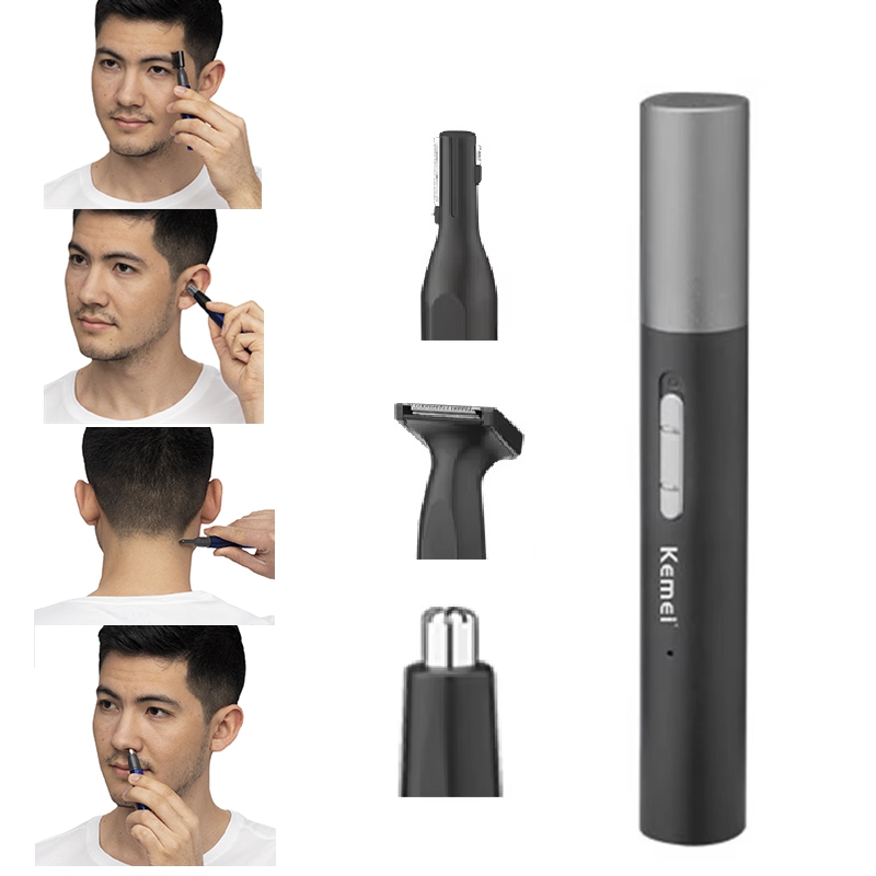 Grooming Men'S Eyebrows - เครื่องเล็มขนจมูกแบบชาร์จไฟได้ Kemei Pro ชุดอุปกรณ์ตกแต่งหนวดเครา เครื่องเล็มขนไฟฟ้าสำหรับใบหน้า ลำคอ