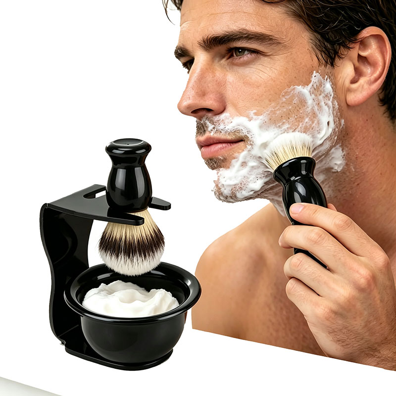 Shaving Bowl Soap - ชุดแปรงโกนหนวดพร้อมฐาน 3-in-1 ชามใส่สบู่โกนหนวด, แปรงโกนหนวดขนแปรง, ชุดอุปกรณ์ดูแลเคราและขนบนใบหน้า ช่วยให้ฟองสบู่ง่าย