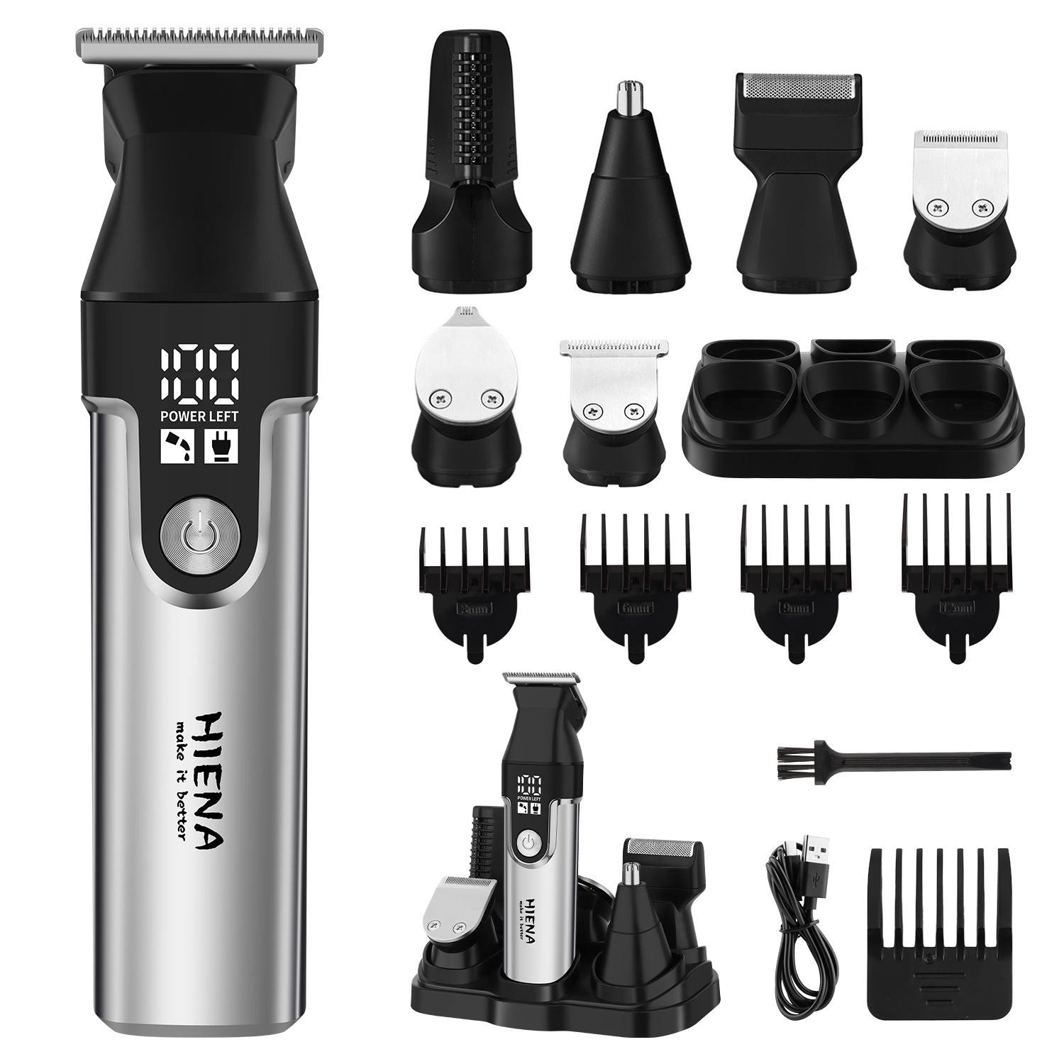 Grooming Men'S Eyebrows - HIENA ชุดเครื่องตัดผมมัลติฟังก์ชั่นแบบมืออาชีพ, ใบมีดปรับระดับได้แบบ R-Type, เครื่องตัดผมไร้สายพร้อมจอแสดงผล LED,