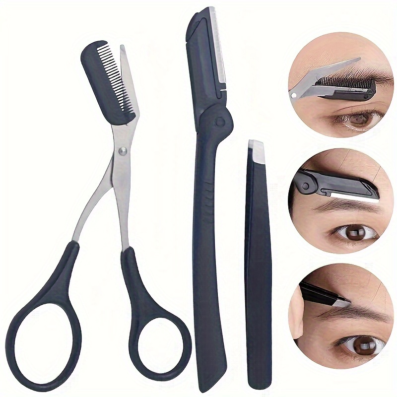 Grooming Men'S Eyebrows - ชุดอุปกรณ์ตกแต่งคิ้ว 3 ชิ้น สำหรับผู้หญิงและผู้ชาย ทำจากสแตนเลส ประกอบด้วยหวี